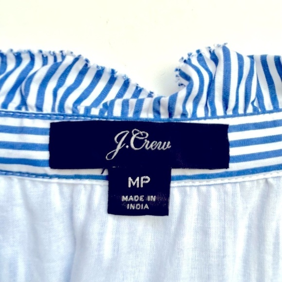 J Crew Tiered Popover Mini Dress Stripe Cotton Poplin Blue White Stripe Tiered M - Picture 11 of 13